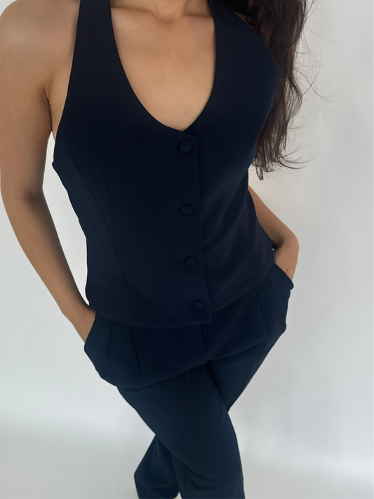 The Navy Halter neck Waistcoat